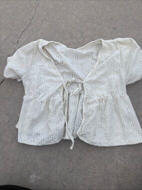 Women's Eyelet Tie-Front Top in Cream